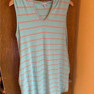 White Birch Mint and Coral Striped Tank Dress